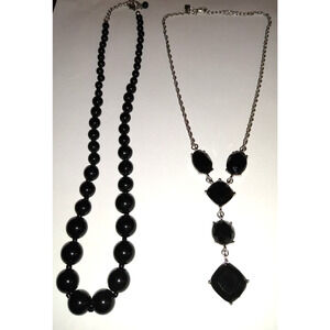Vintage Black Necklaces Lot of 2 One 1928 The Other Beaded Unbranded Goth